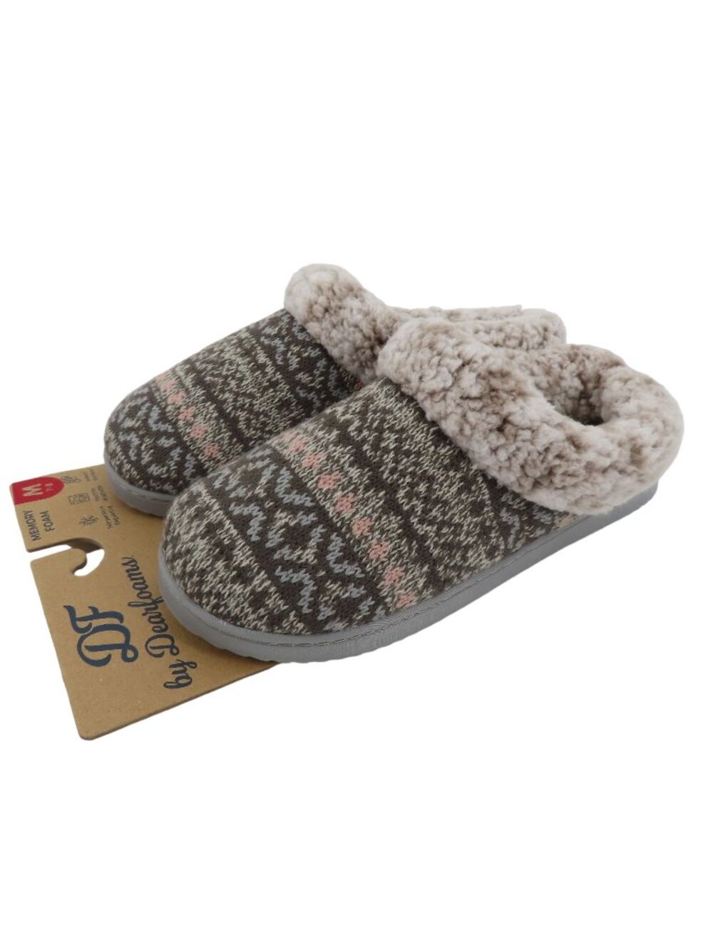 Dearfoams Women Medium 7-8 Multicolor Sweater Knit Memory Foam Slippers NEW